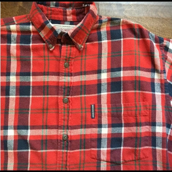 Abercrombie thick flannel red plaid shirt - Picture 2 of 7